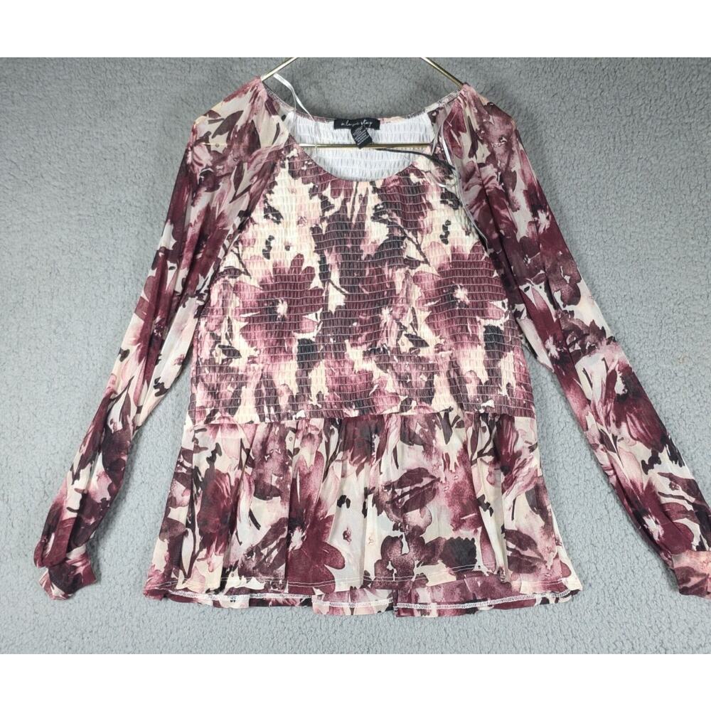 A Love Story Blouse Womens Size Extra Large Purple Floral Patter Long SleeveTop